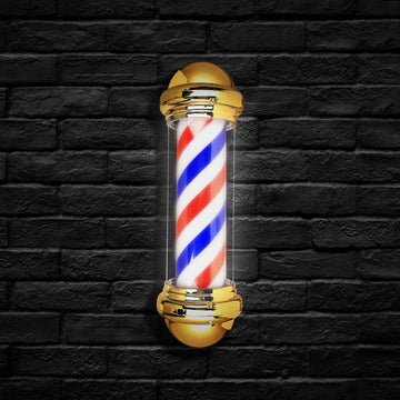 Barber Shop Rotating Entrance Pole Light (Gold Caps) - 75cm x 30cm - HexaGara