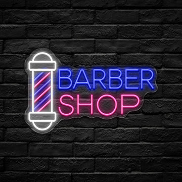 Barber Shop LED Neon Sign (Blue & Pink Barber Pole)