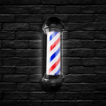 Barber Shop Rotating Entrance Pole Light (Black Caps) - 75cm x 17cm - HexaGara