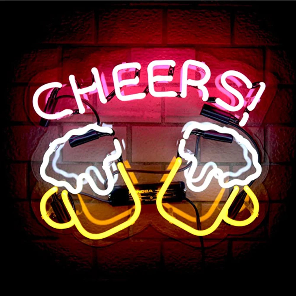 "Cheers" Glasses Mug Neon Sign (Glass Tube)
