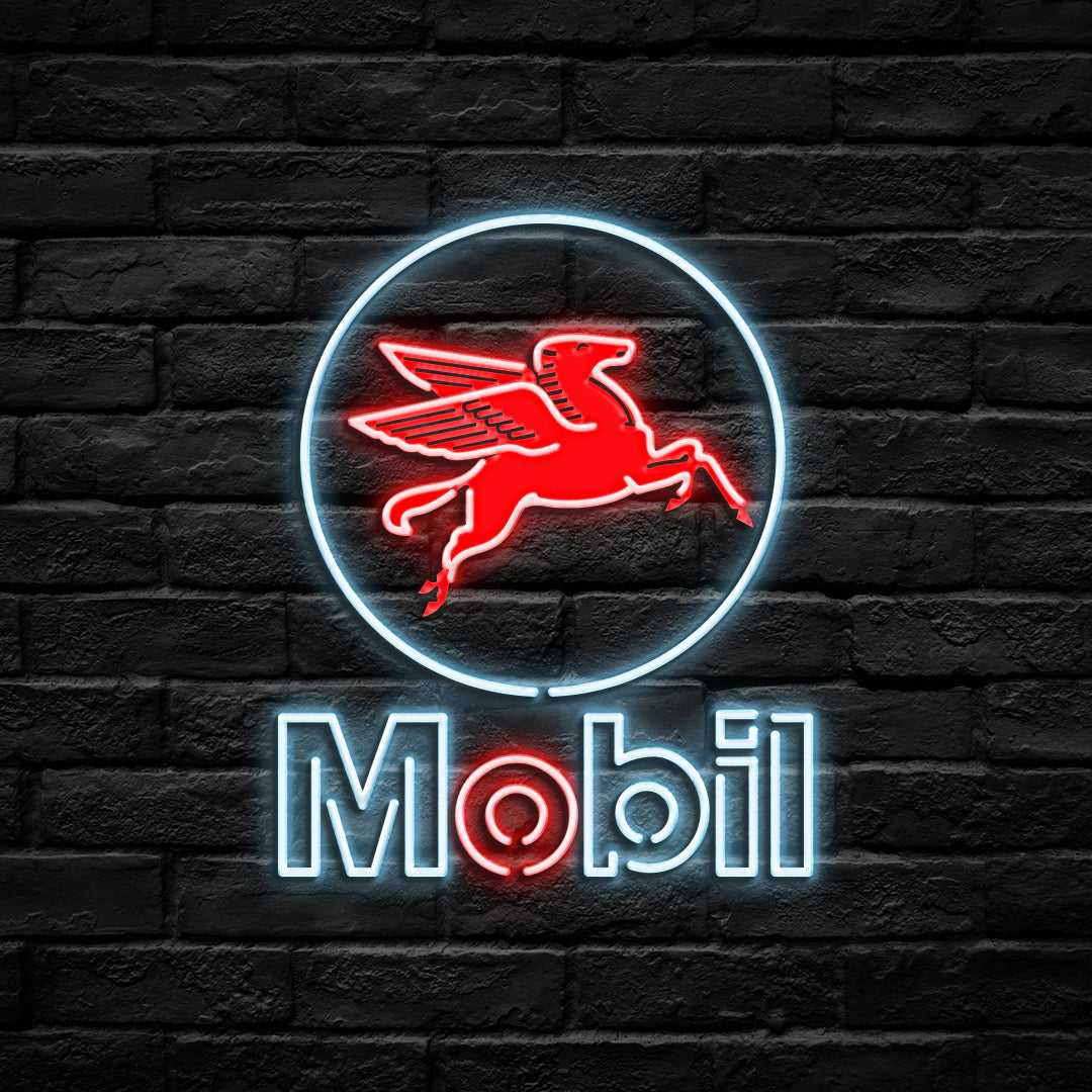 Mobil Glass Neon Sign – Vintage Gas Station Light - HexaGara