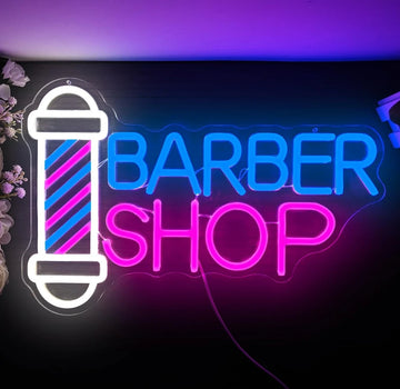 Barber Shop LED Neon Sign (Blue & Pink Barber Pole)