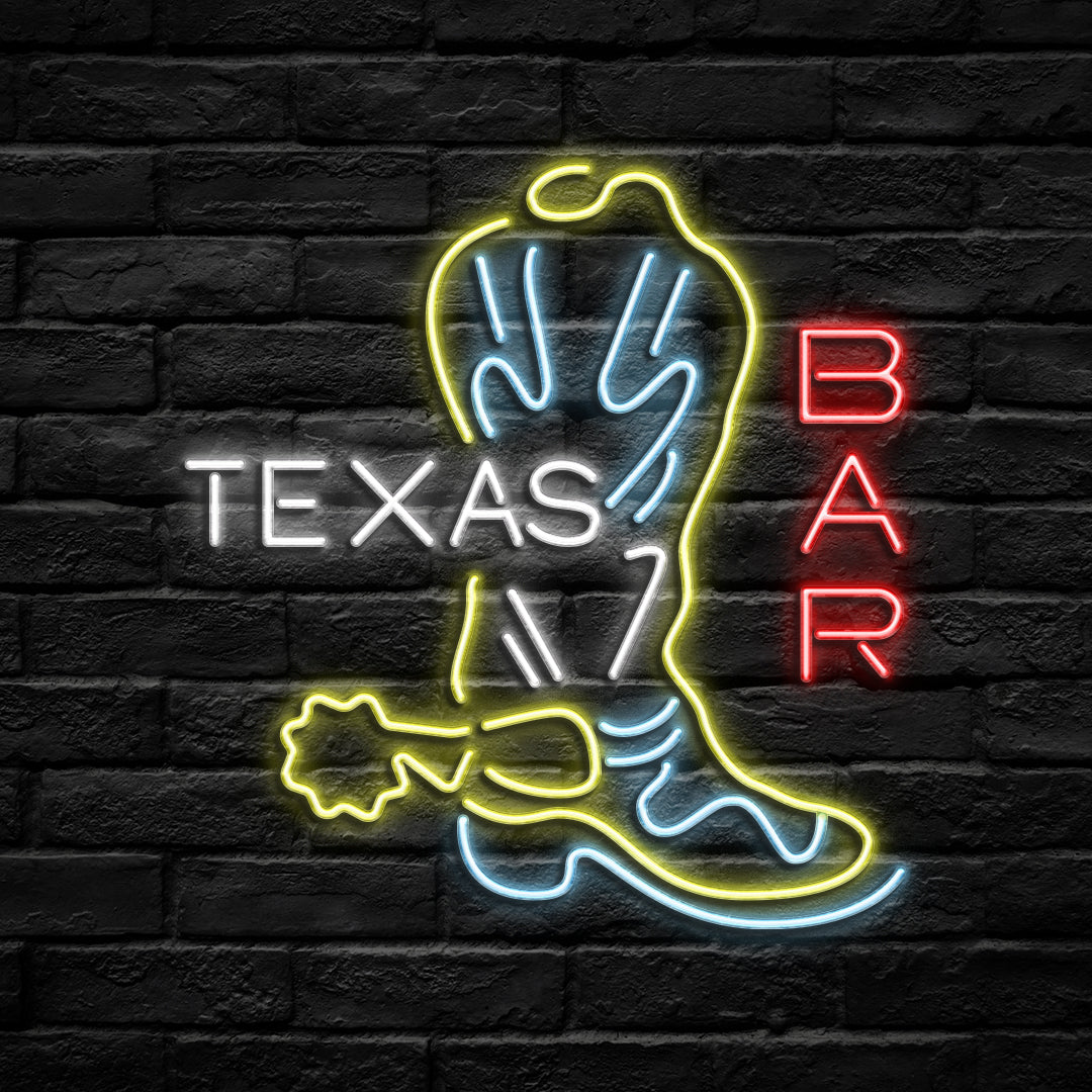 Texas Bar Boot Glass Neon Sign - HexaGara