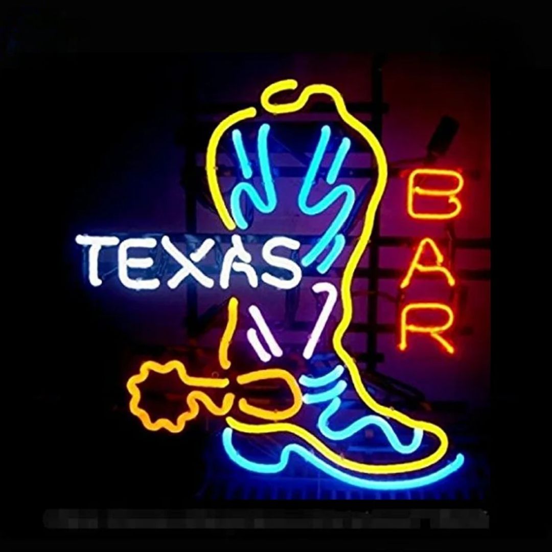 Texas Bar Boot Glass Neon Sign - HexaGara