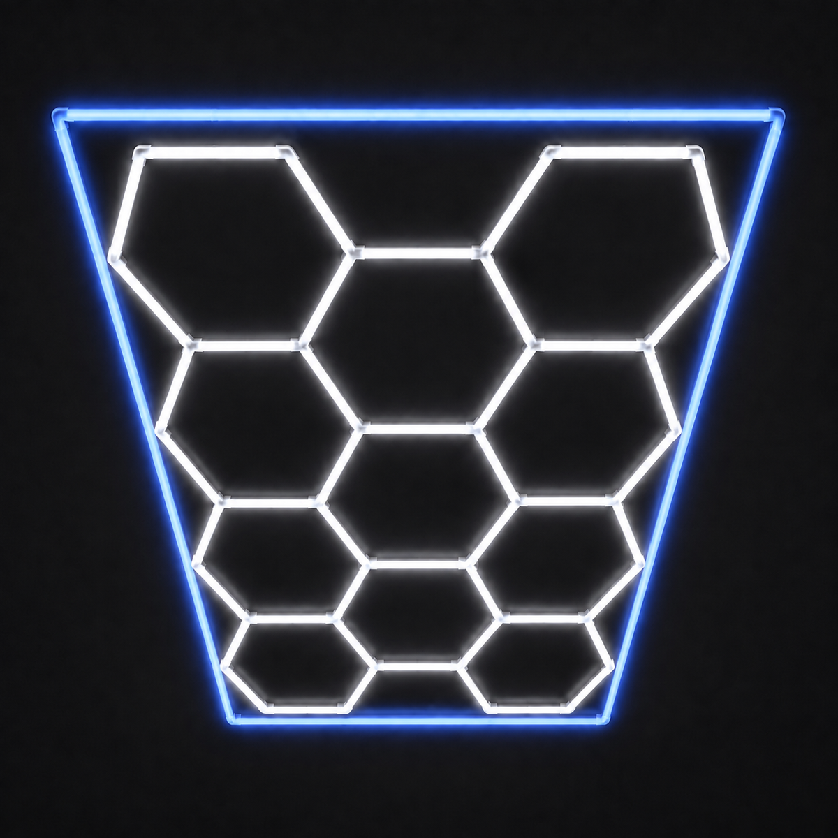 11-Hex LED light grid with Cool White 6500K main lights and Blue border