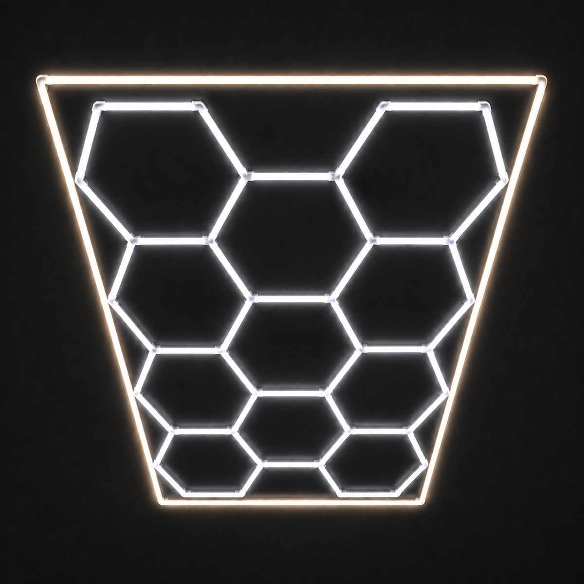 11-Hex LED light grid with Cool White 6500K main lights and Natural White 5000K border