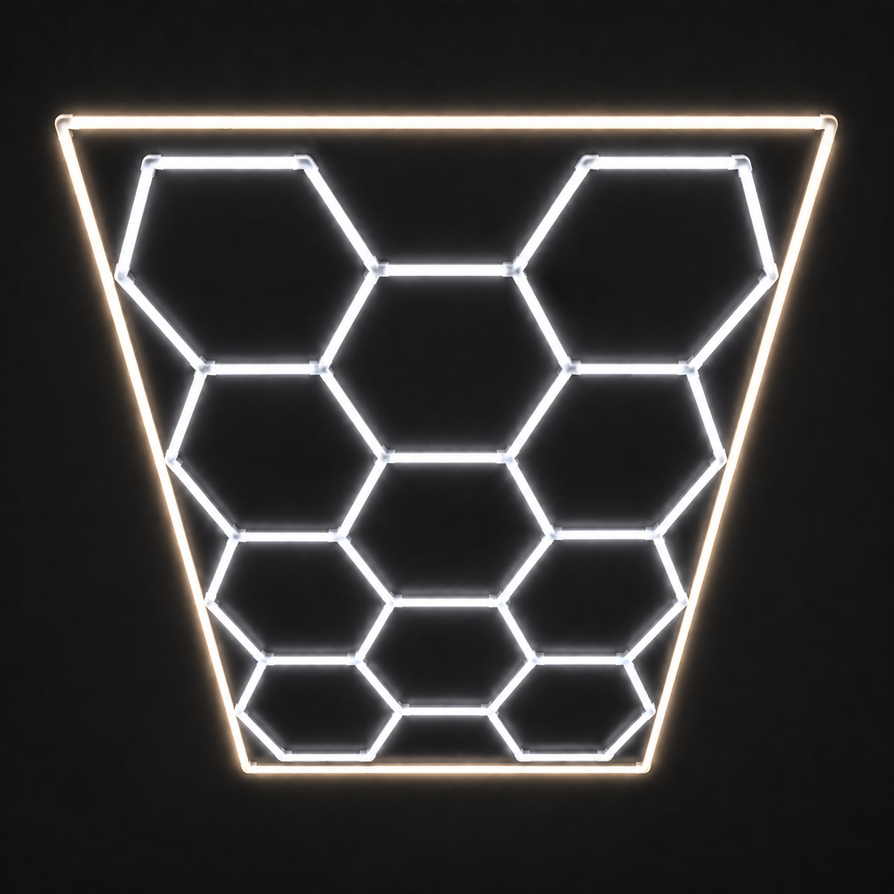11-Hex LED light grid with Cool White 6500K main lights and Natural White 5000K border