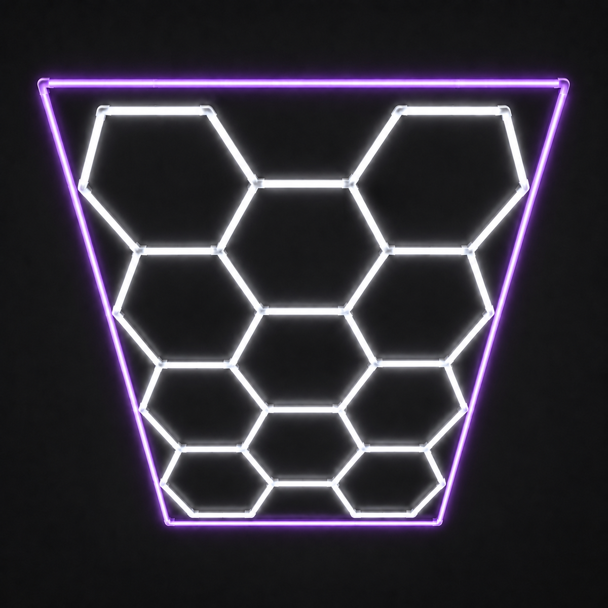11-Hex LED light grid with Cool White 6500K main lights and Purple border