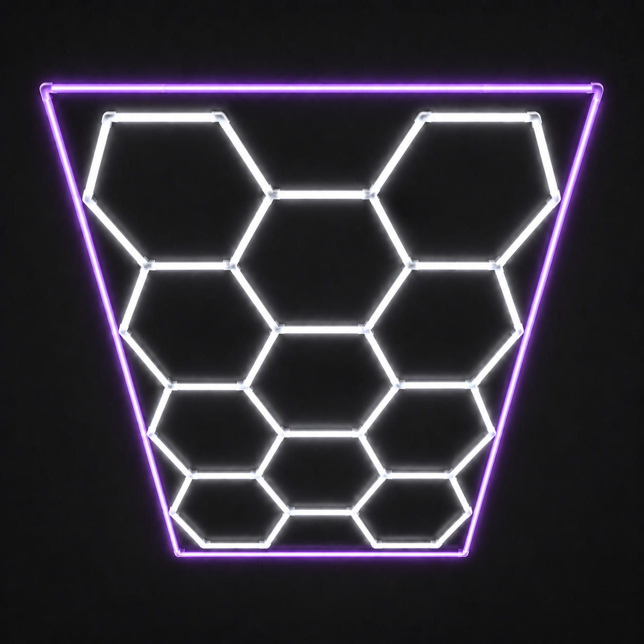 11-Hex LED light grid with Cool White 6500K main lights and Purple border