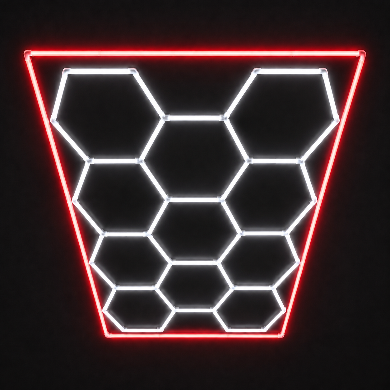 11-Hex LED light grid with Cool White 6500K main lights and Red border