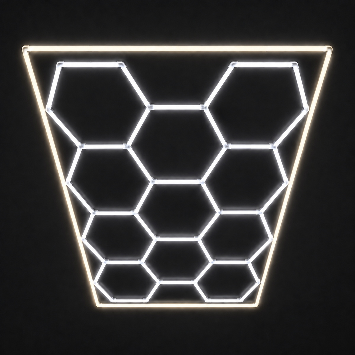 11-Hex LED light grid with Cool White 6500K main lights and Soft White 4000K border