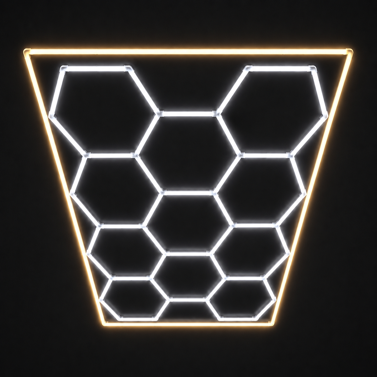 11-Hex LED light grid with Cool White 6500K main lights and Warm White 3000K border