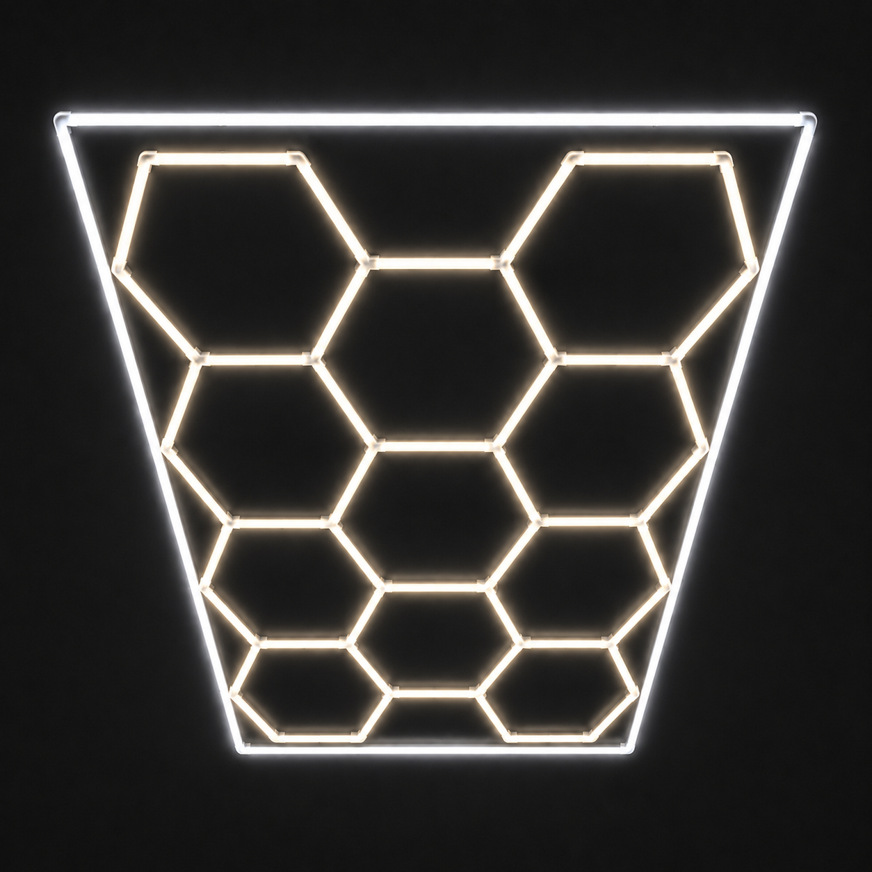 11-Hex LED light grid with Natural White 5000K main lights and Cool White 6500K border