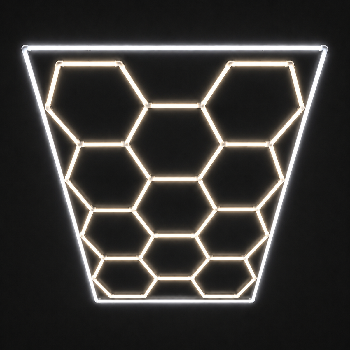 11-Hex LED light grid with Natural White 5000K main lights and Cool White 6500K border