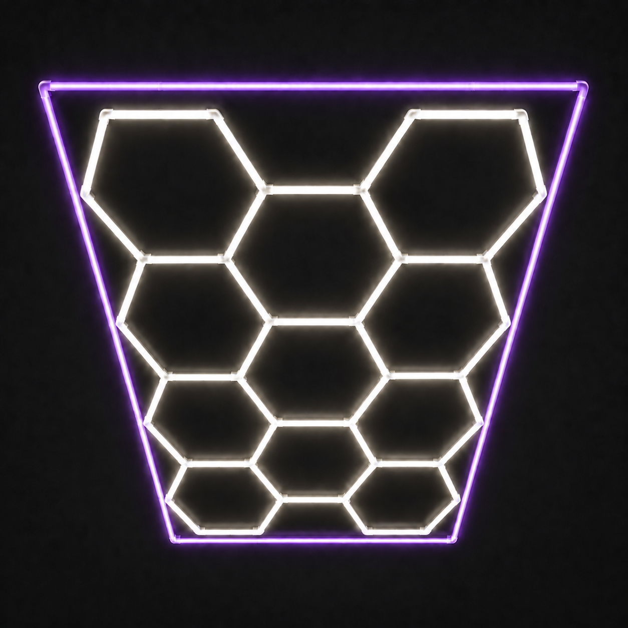 11-Hex LED light grid with Natural White 5000K main lights and Purple border