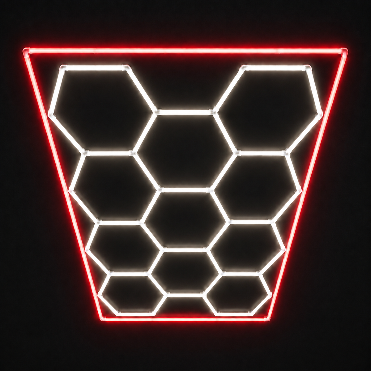 11-Hex LED light grid with Natural White 5000K main lights and Red border