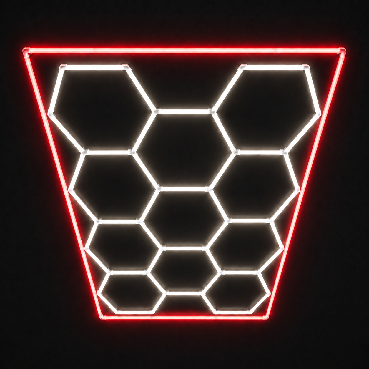 11-Hex LED light grid with Natural White 5000K main lights and Red border