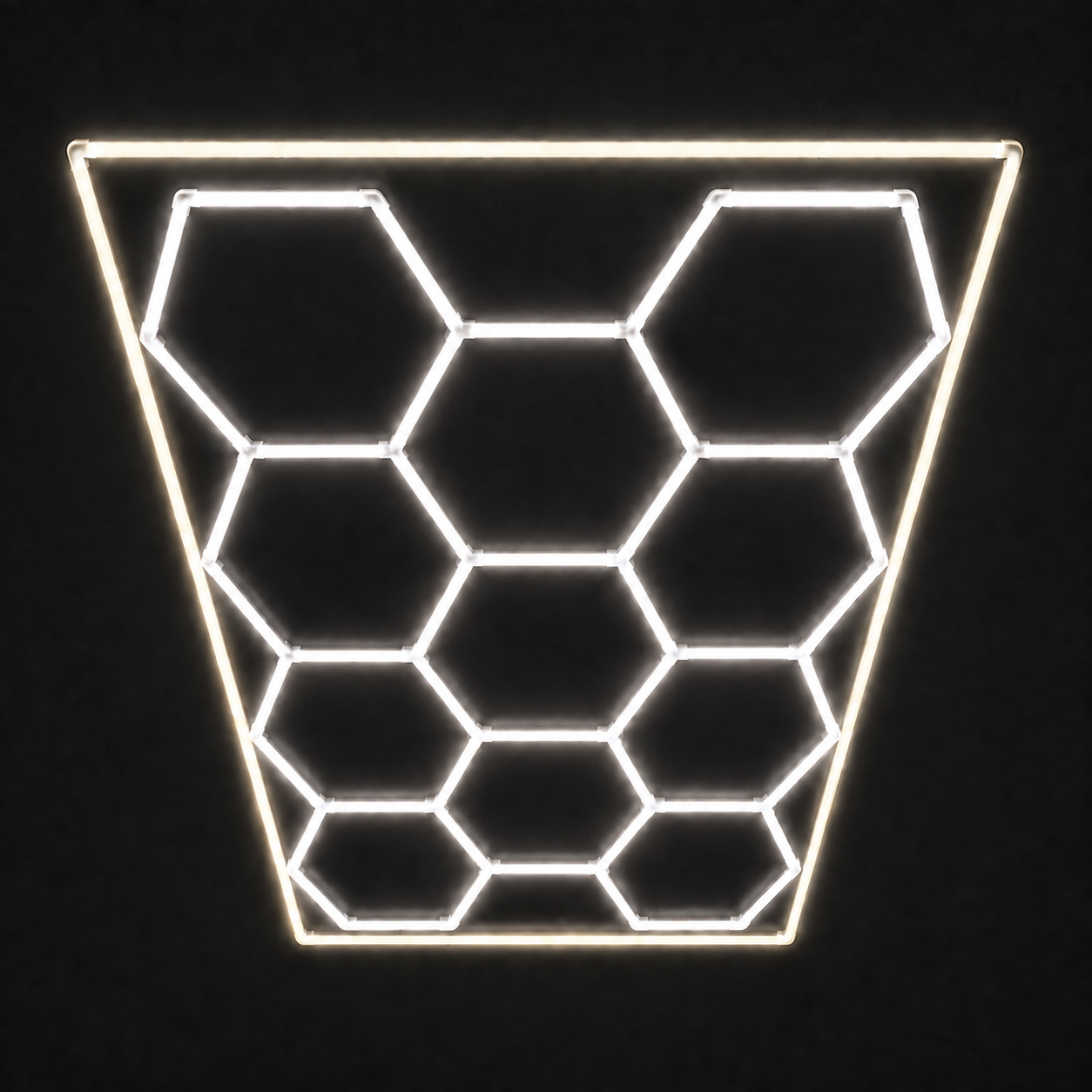 11-Hex LED light grid with Natural White 5000K main lights and Soft White 4000K border