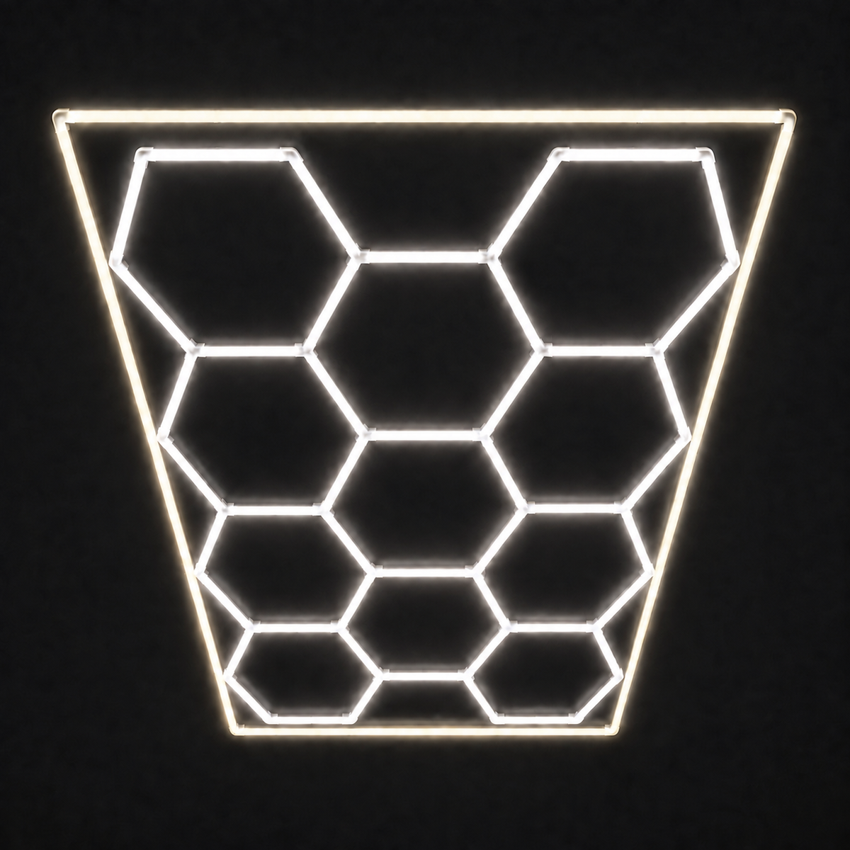 11-Hex LED light grid with Natural White 5000K main lights and Soft White 4000K border