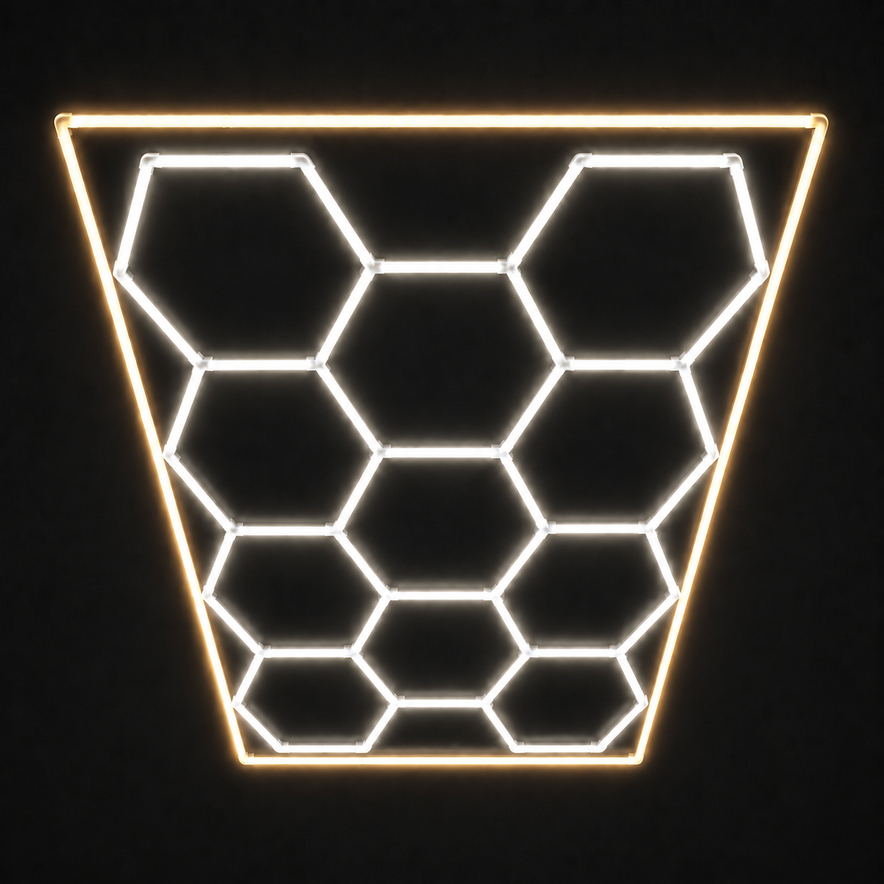 11-Hex LED light grid with Natural White 5000K main lights and Warm White 3000K border