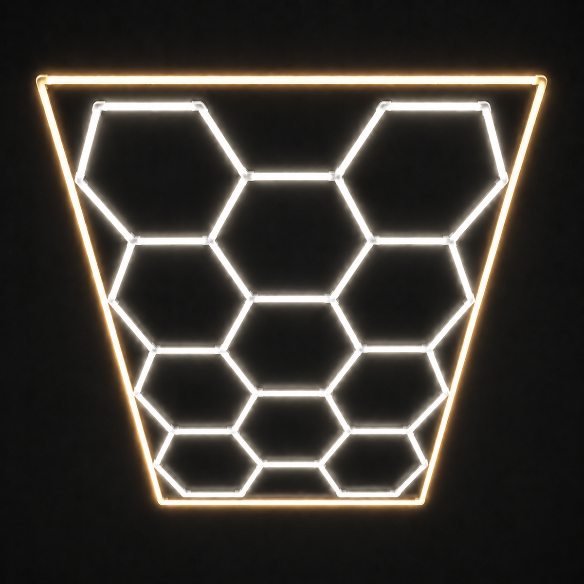 11-Hex LED light grid with Natural White 5000K main lights and Warm White 3000K border