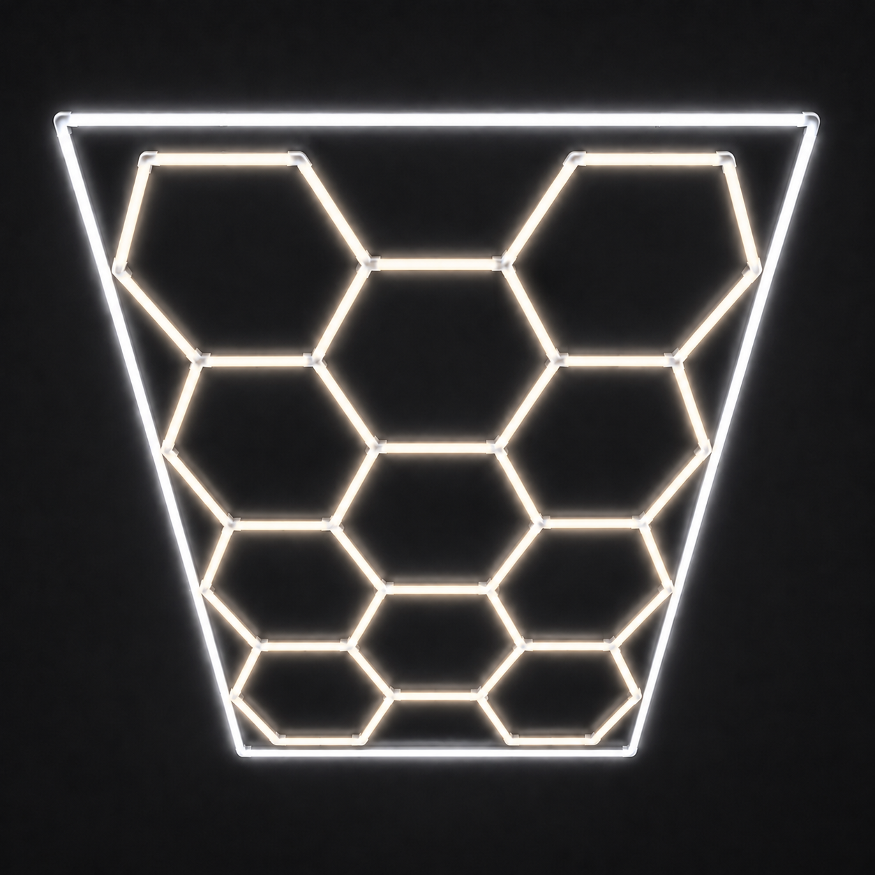 11-Hex LED light grid with Soft White 4000K main lights and Cool White 6500K border