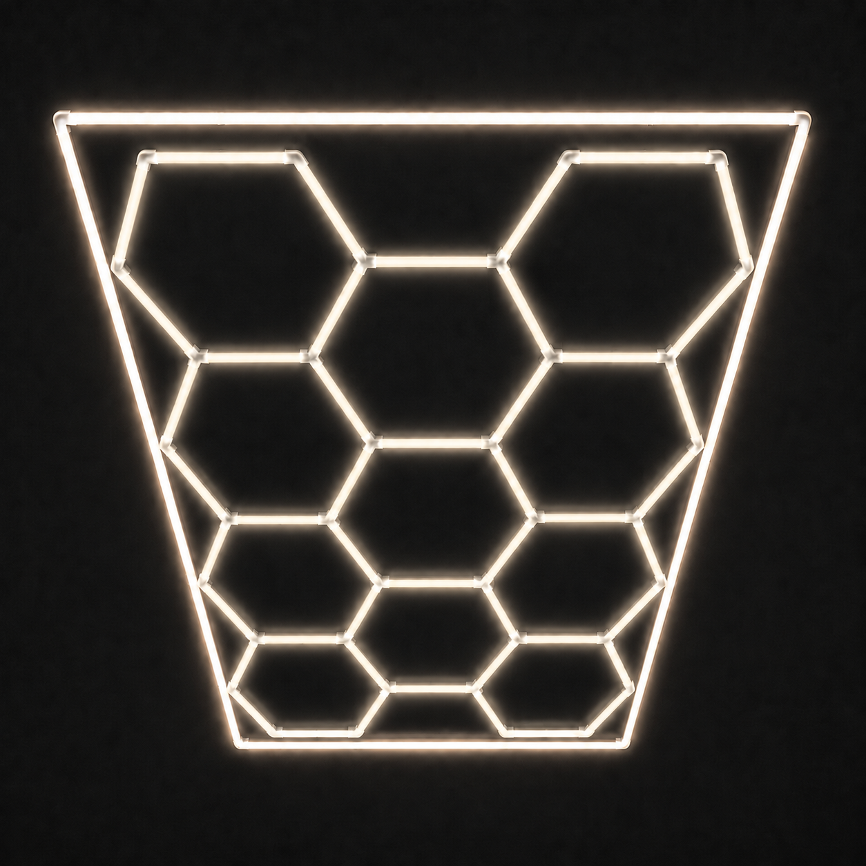 11-Hex LED light grid with Soft White 4000K main lights and Natural White 5000K border