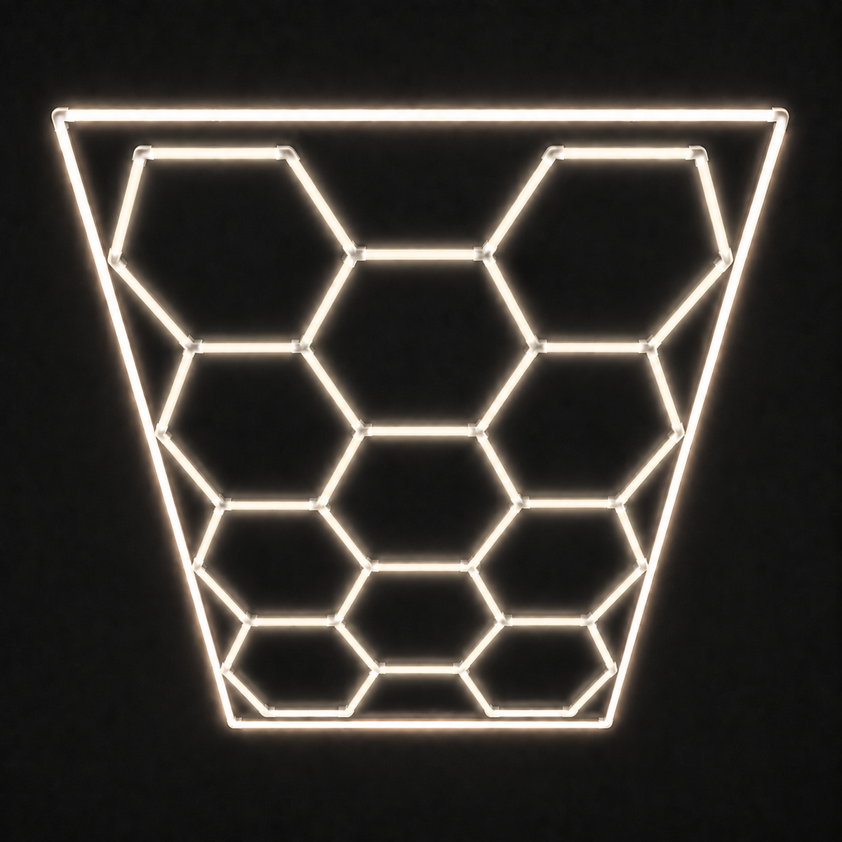 11-Hex LED light grid with Soft White 4000K main lights and Natural White 5000K border