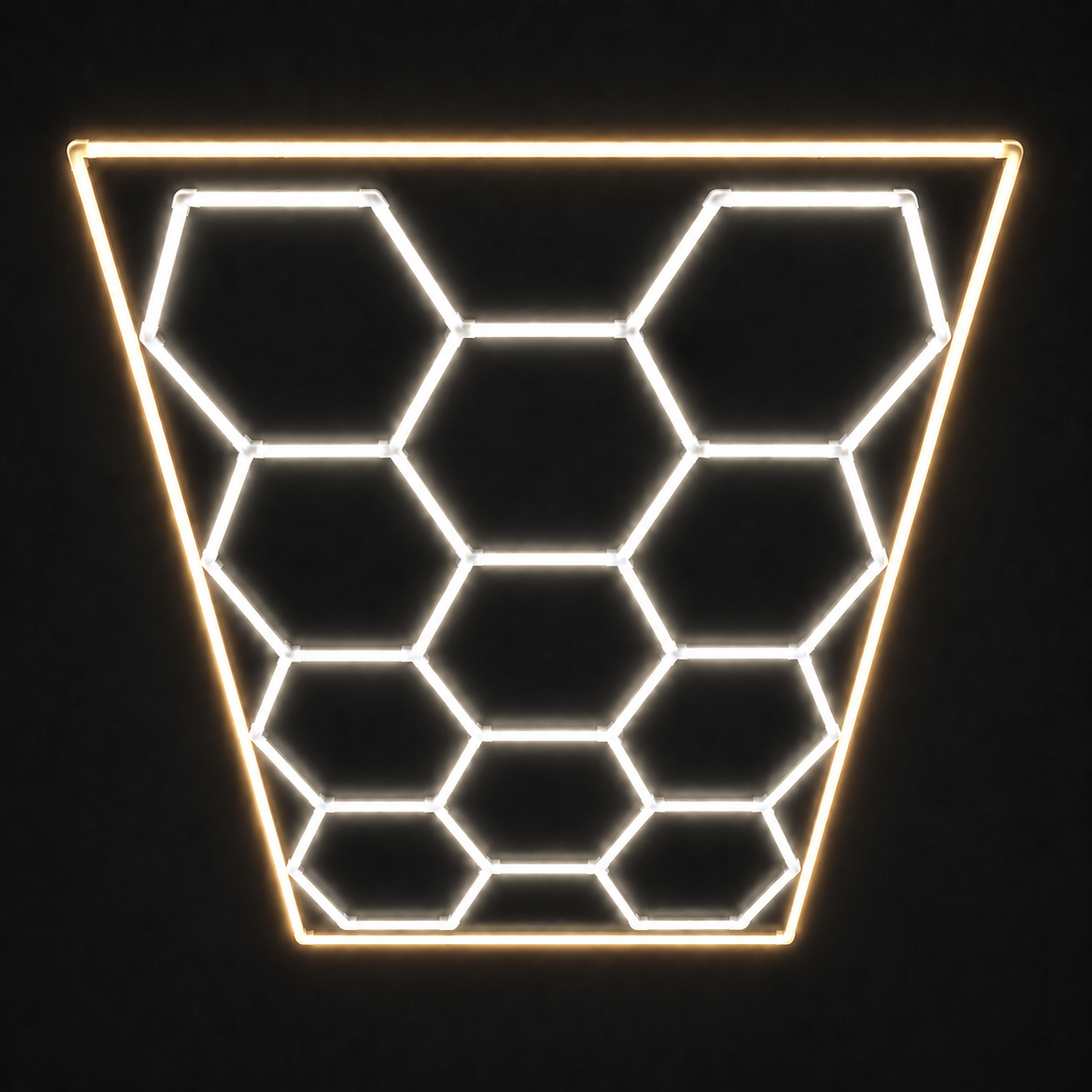 11-Hex LED light grid with Soft White 4000K main lights and Warm White 3000K border