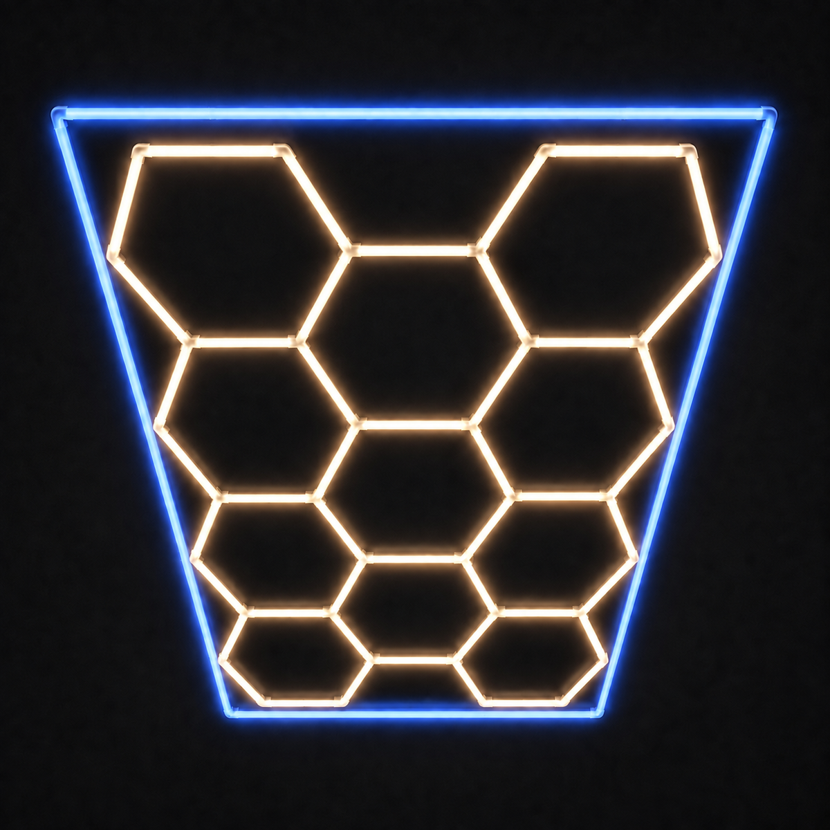 11-Hex LED light grid with Warm White 3000K main lights and Blue border
