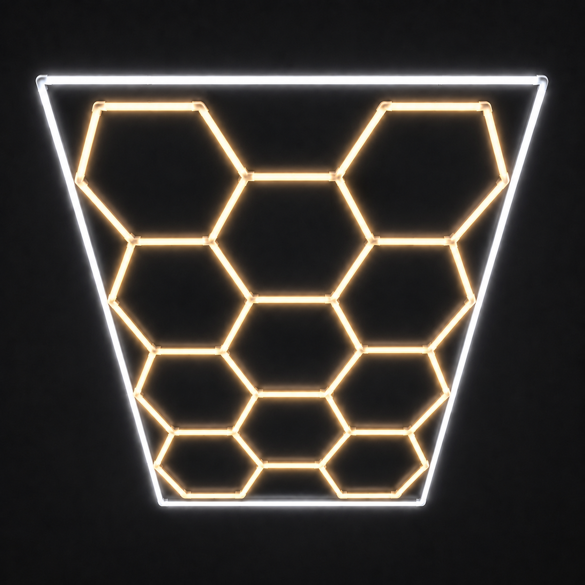 11-Hex LED light grid with Warm White 3000K main lights and Cool White 6500K border