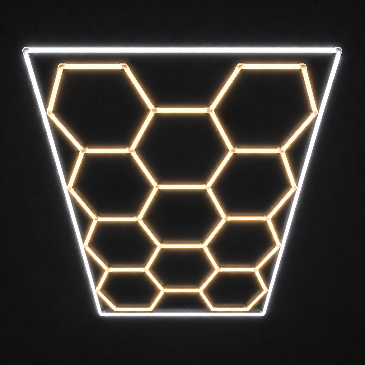 11-Hex LED light grid with Warm White 3000K main lights and Cool White 6500K border