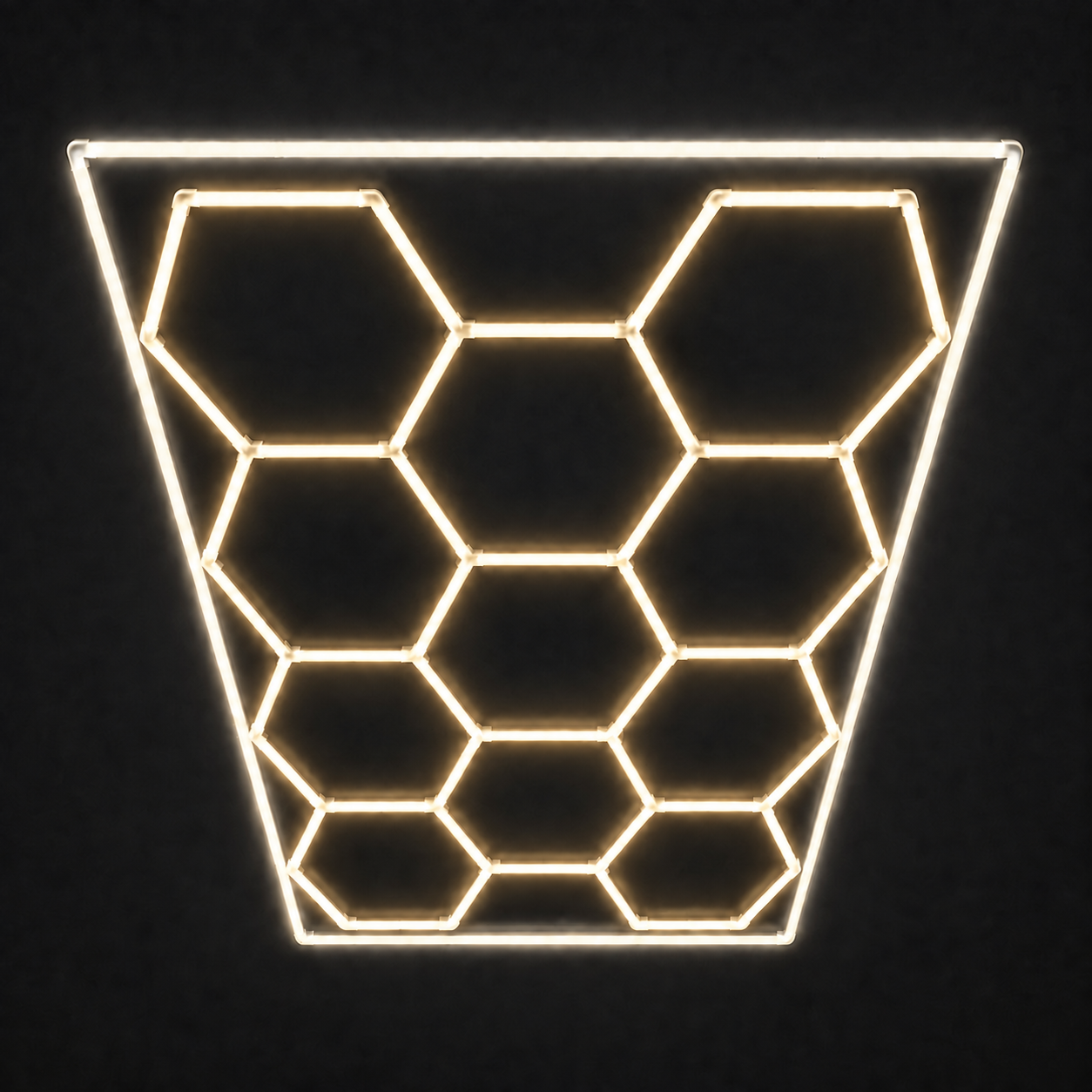 11-Hex LED light grid with Warm White 3000K main lights and Soft White 4000K border