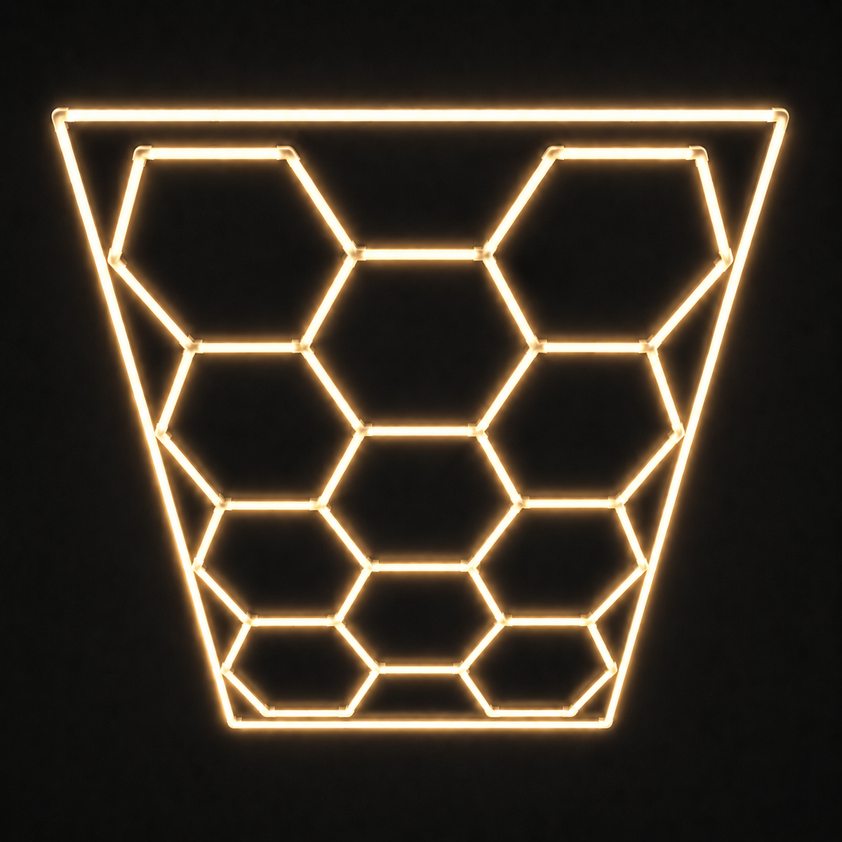 11-Hex LED light grid with Warm White 3000K main lights and Warm White 3000K border
