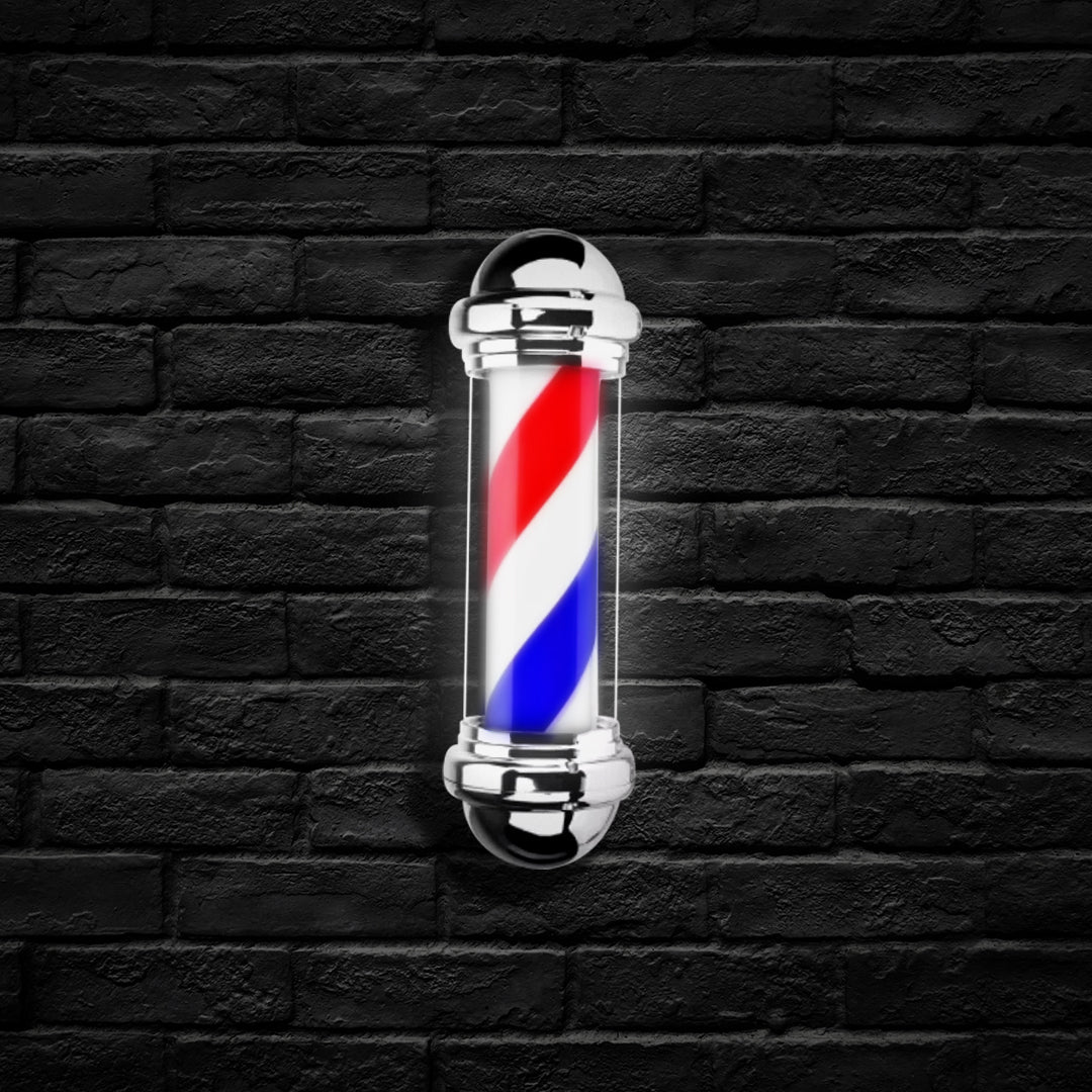 Barber Shop Rotating Entrance Pole Light (Chrome Silver Caps) - 75cm x 30cm - HexaGara