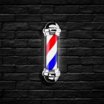 Barber Shop Rotating Entrance Pole Light (Chrome Silver Caps) - 75cm x 30cm - HexaGara