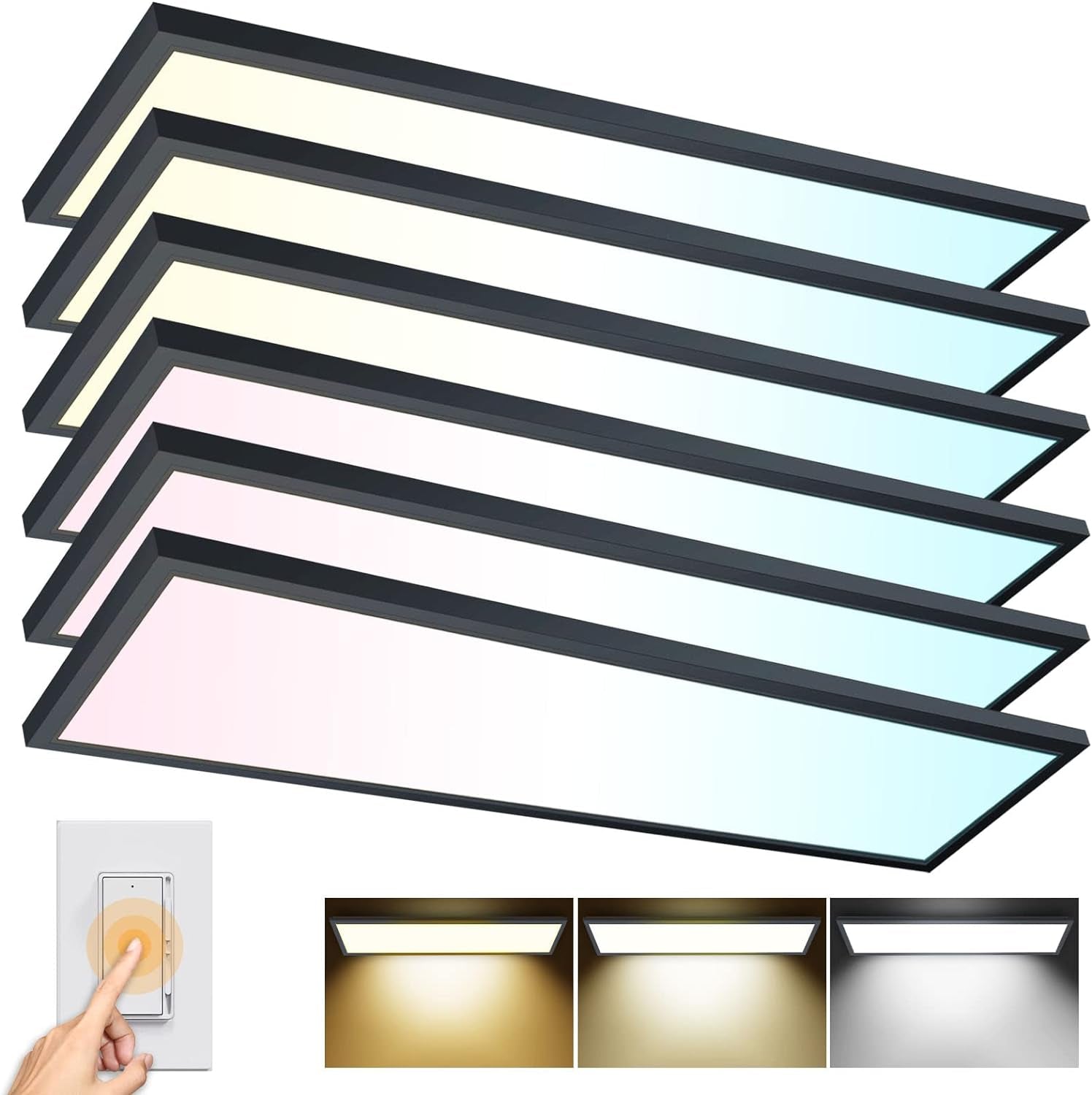 LED Flat Panel Ceiling Light (4ft x 1ft, Dimmable, 3CCT) 6-Pack