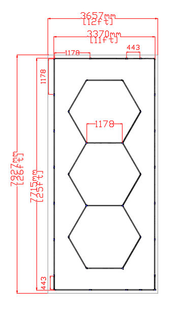 Technical drawing of a rectangular frame with dimensions labeled