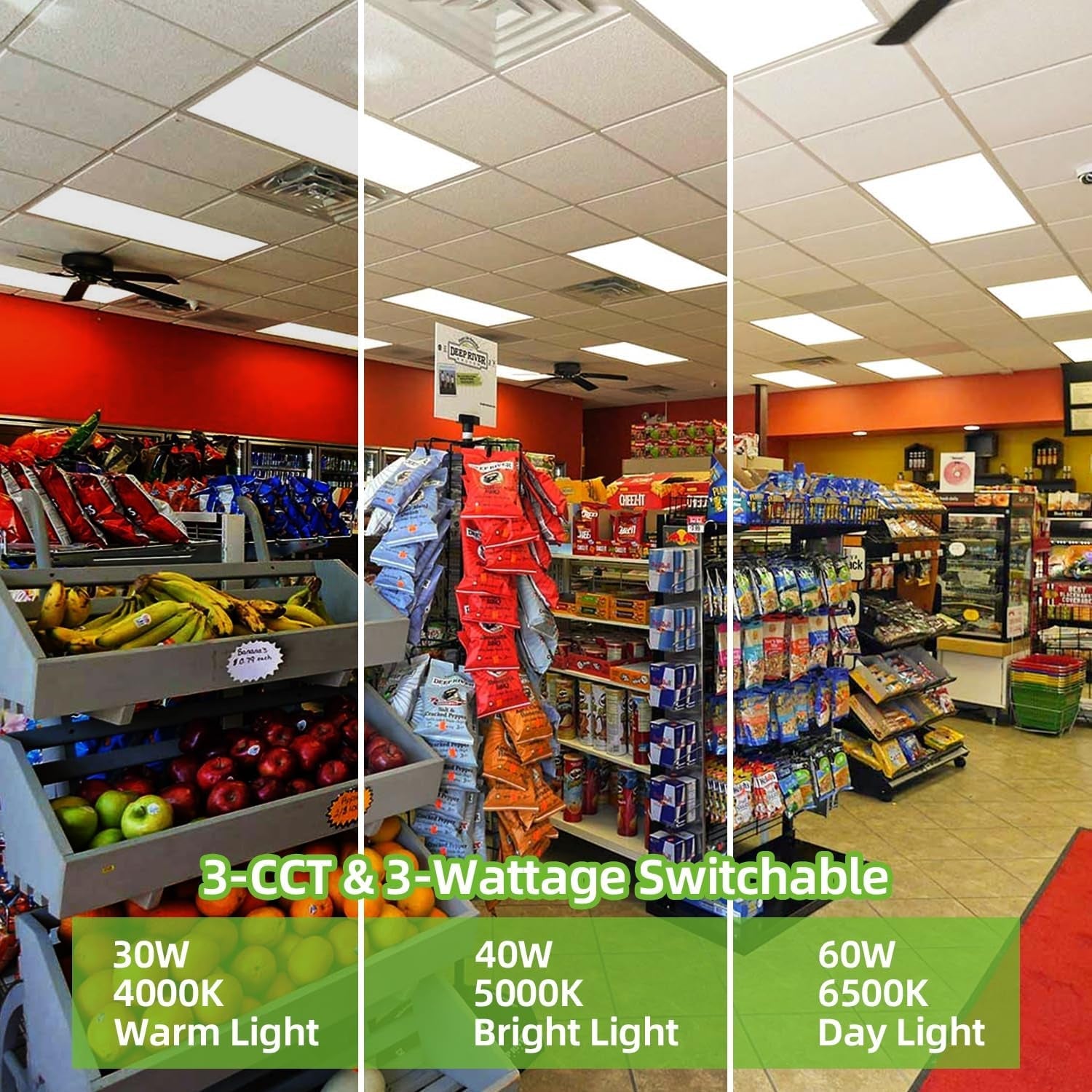 LED Flat Panel Troffer Drop Ceiling Office Light (2ft x 4ft, 3CCT) - 6 Pack