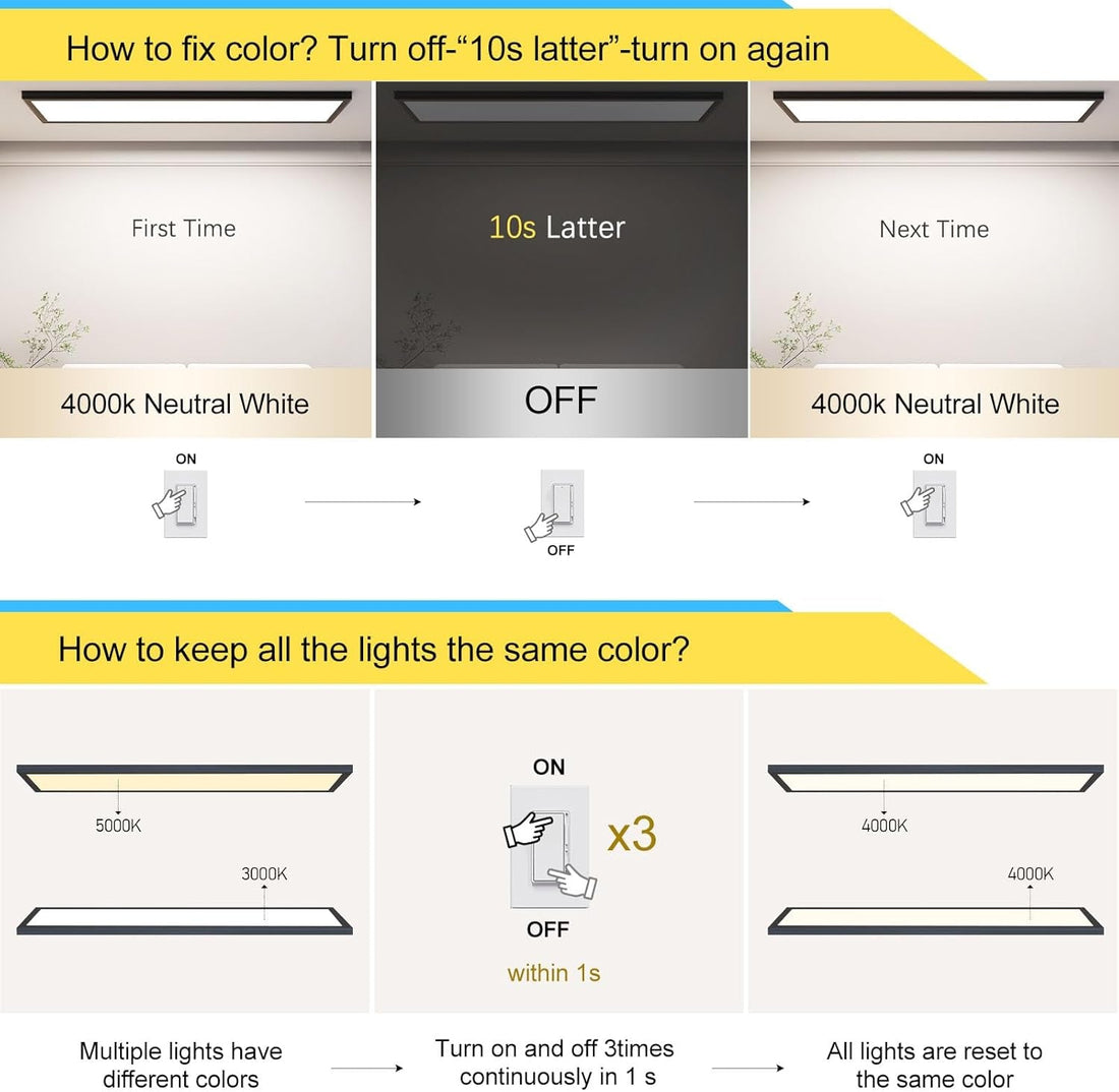 LED Flat Panel Ceiling Light (4ft x 1ft, Dimmable, 3CCT) 6-Pack