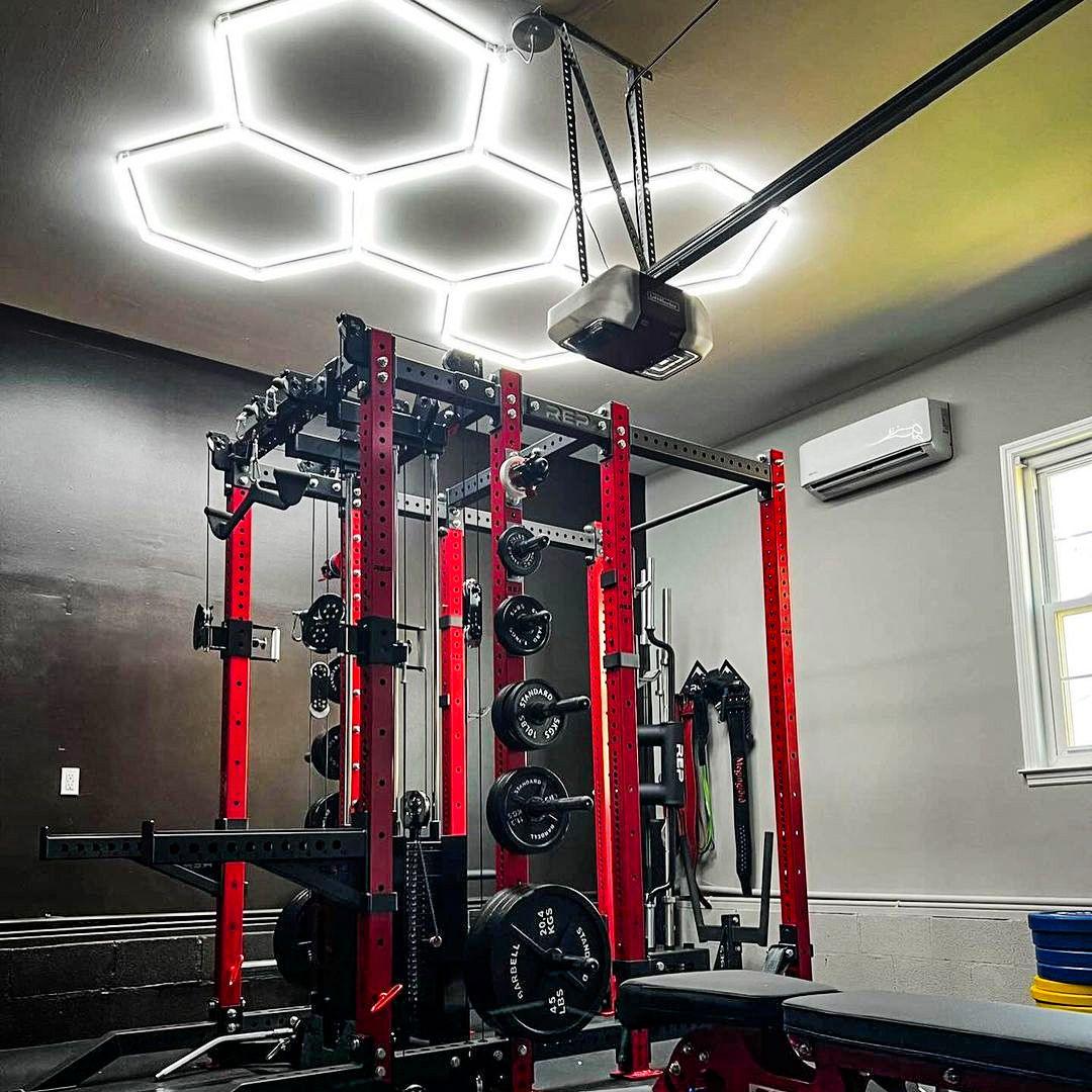 5-Hex LED light grid installed in a gym