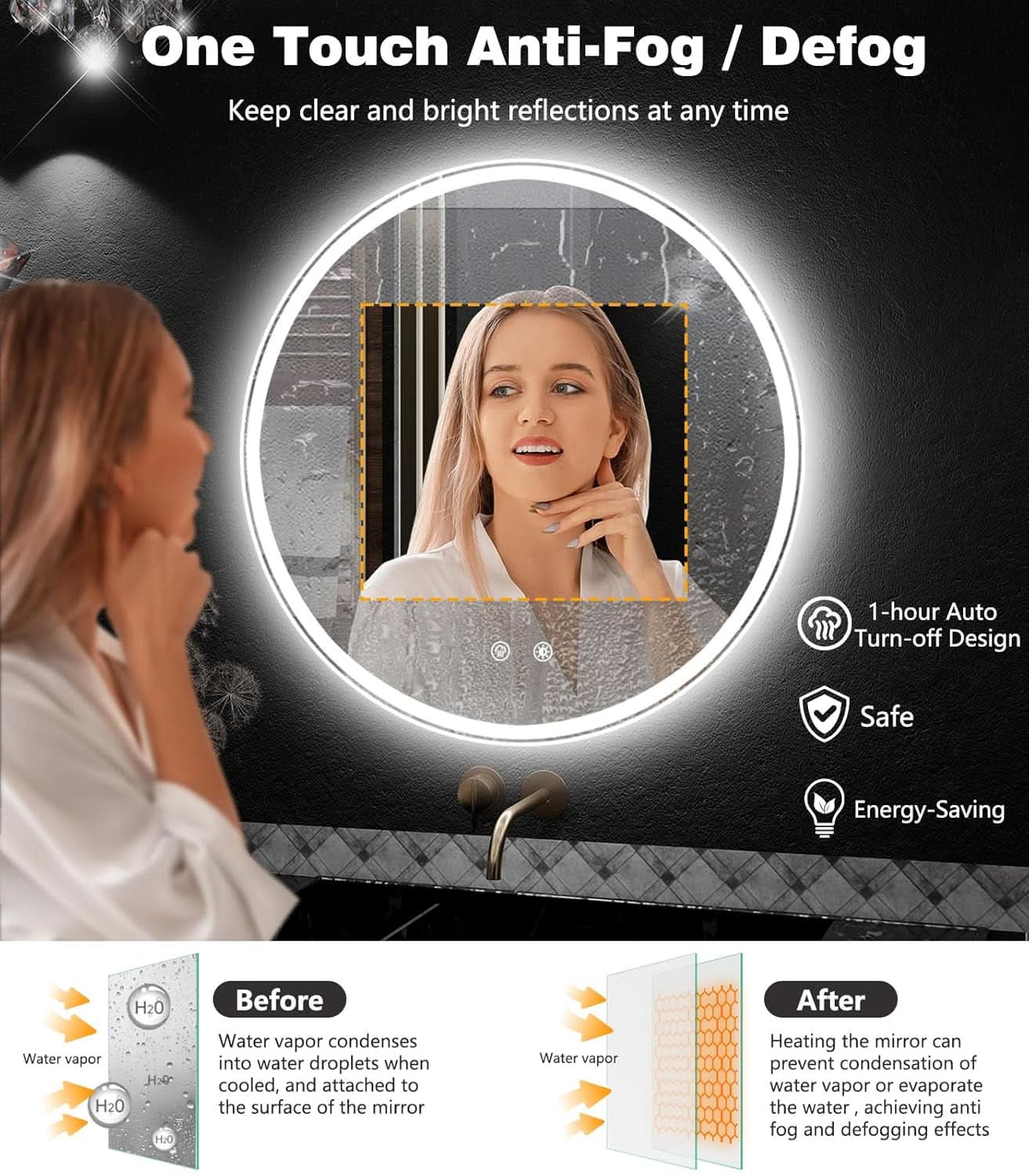 40 Inches LED Vanity Mirror Dimmable TemperedGlass