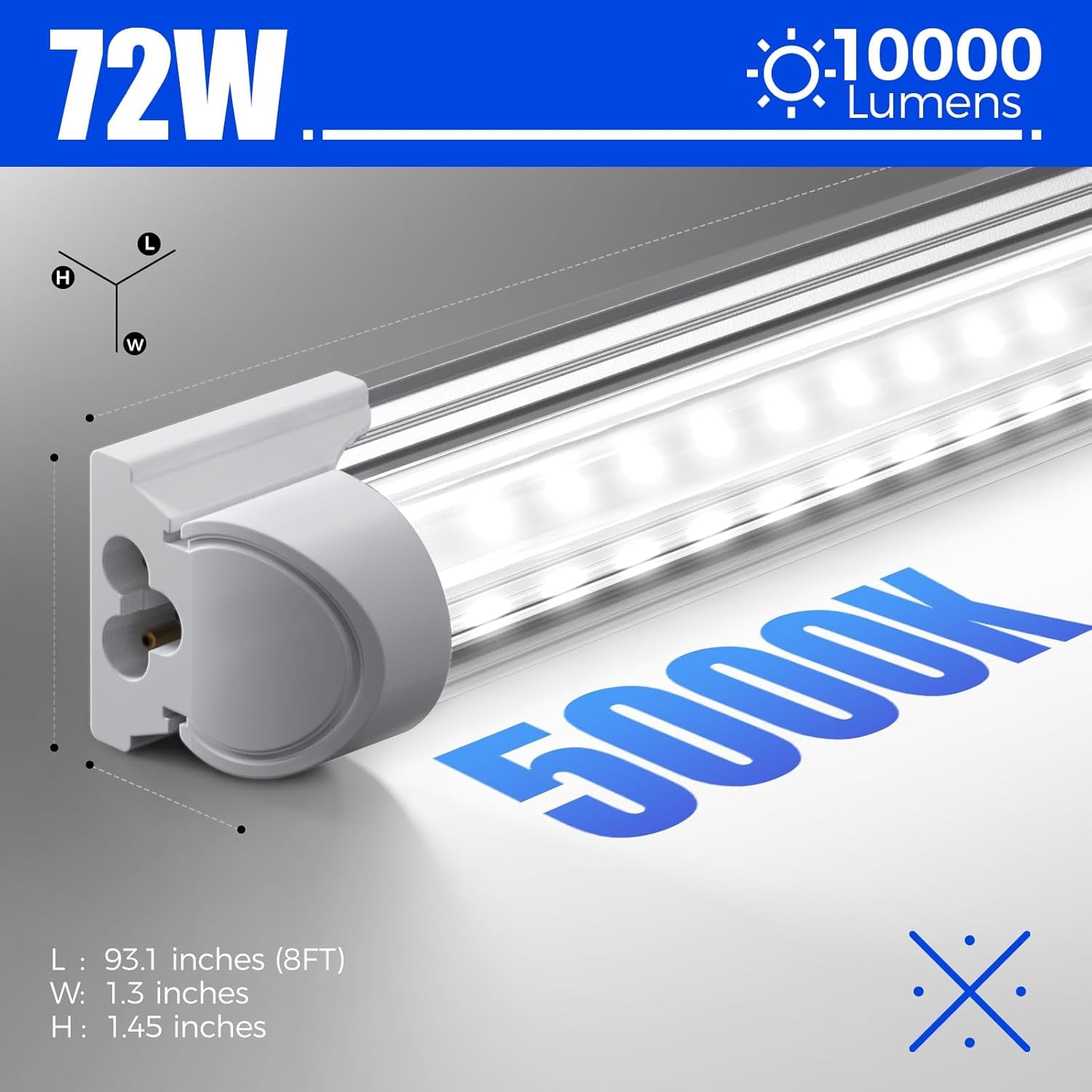 8FT LED Shop Light (5000K, Linkable, Pack of 10)