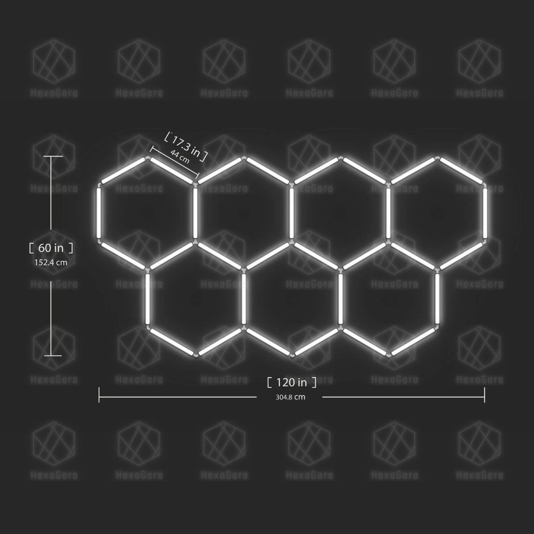 7-Hex LED light grid long layout dimensions – 11'2" x 5'8"