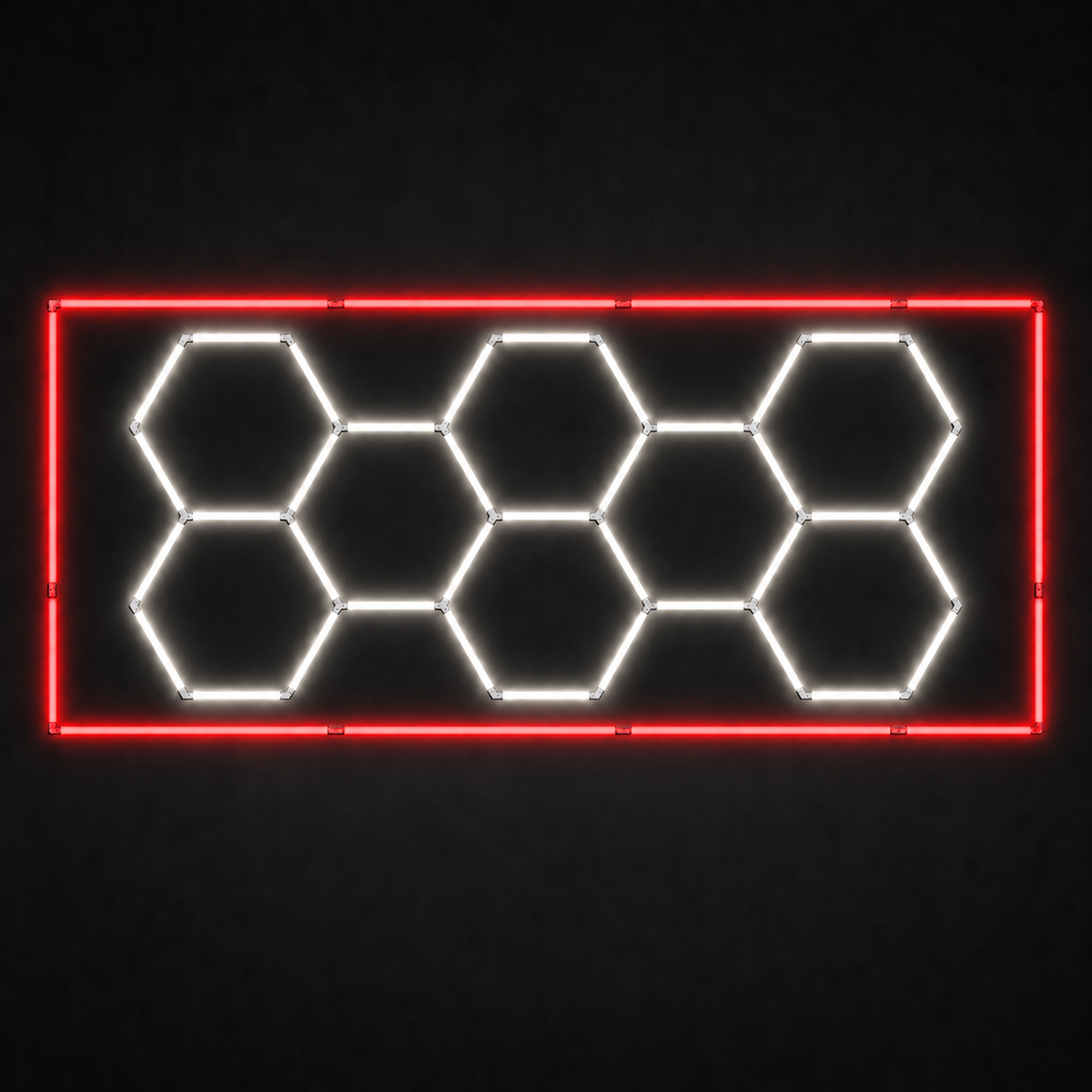 8-hex LED grid with Natural White 5000K main lights and Red border