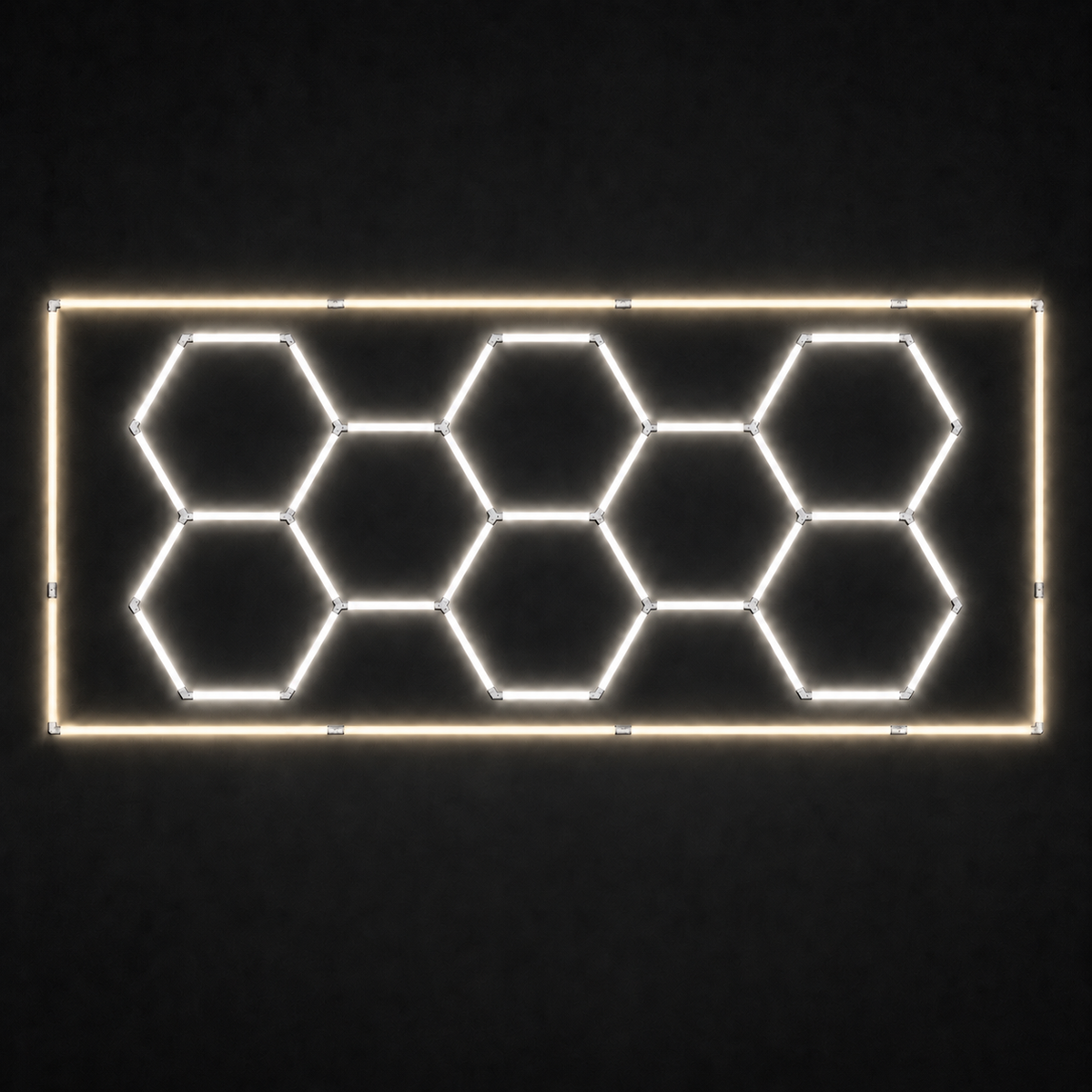 8-hex LED grid with Natural White 5000K main lights and Soft White 4000K border