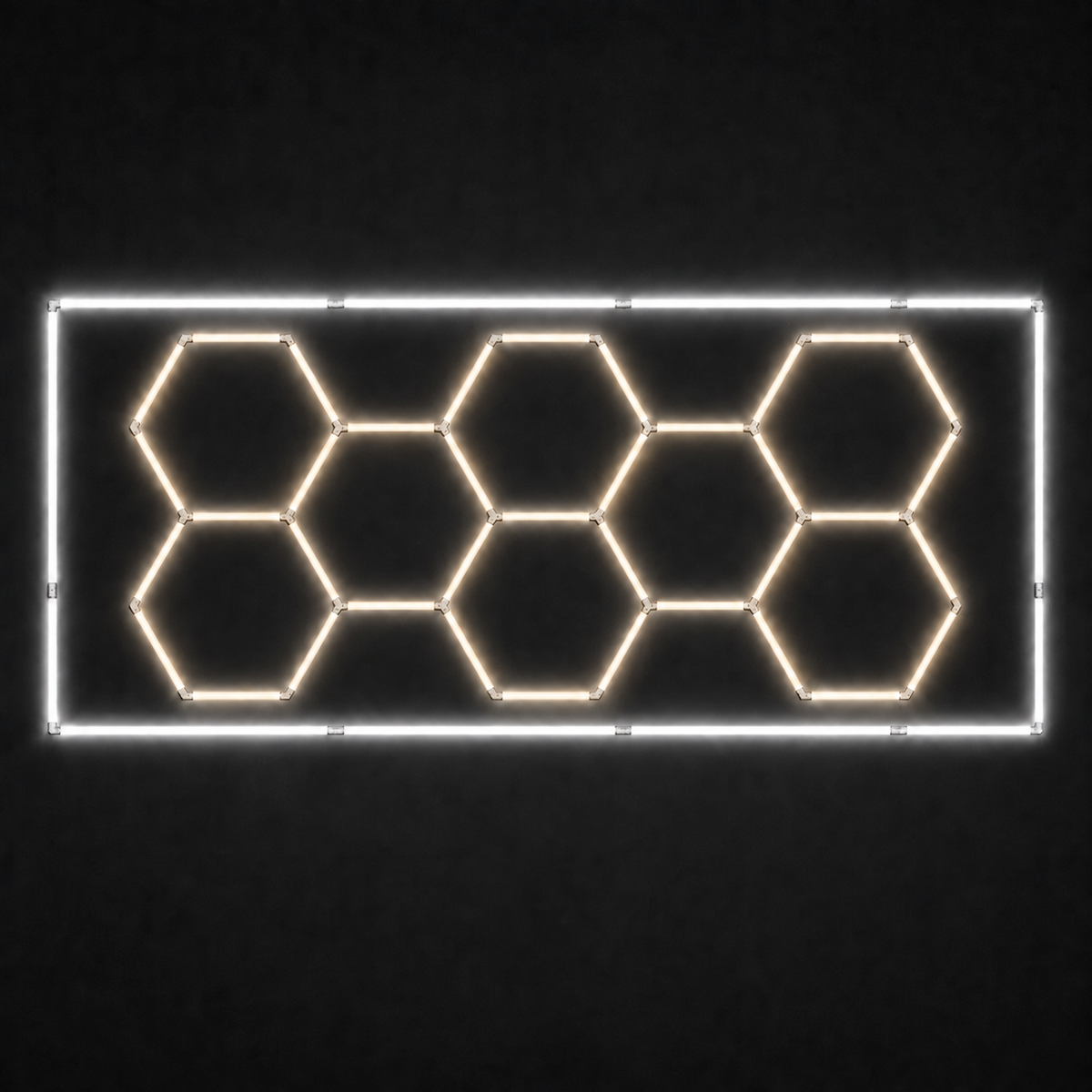 8-hex LED grid with Soft White 4000K main lights and Natural White 5000K border