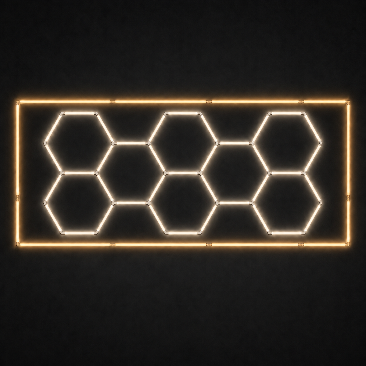 8-hex LED grid with Soft White 4000K main lights and Warm White 3000K border