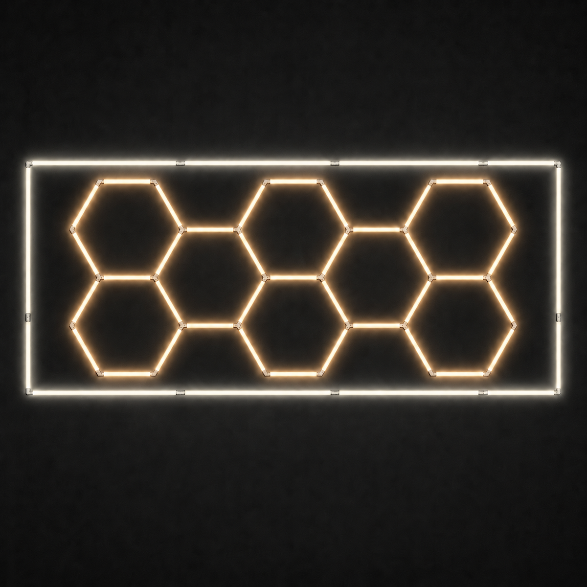 8-hex LED grid with Warm White 3000K main lights and Soft White 4000K border