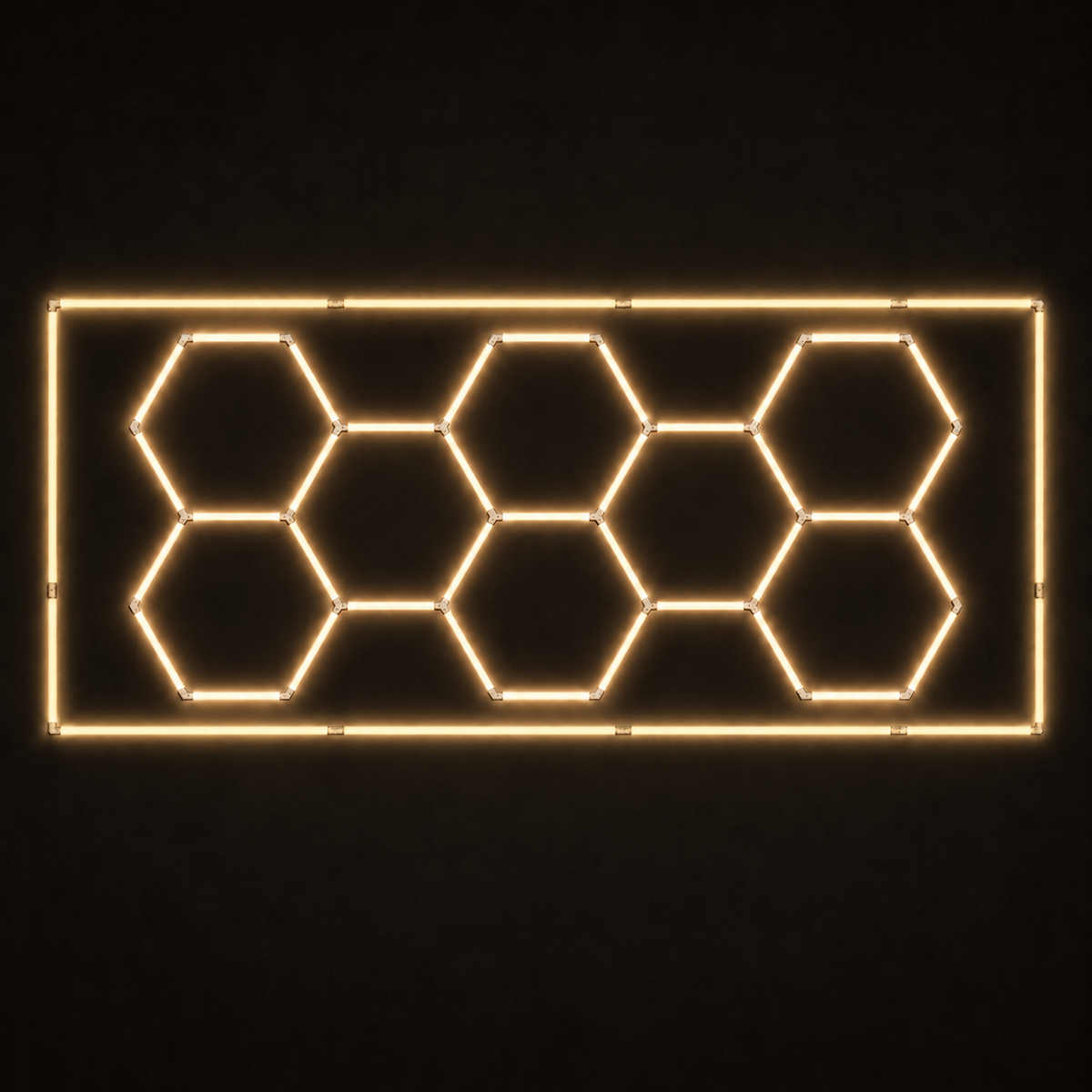 8-hex LED grid with Warm White 3000K main lights and Warm White 3000K border